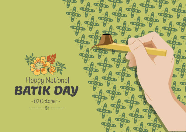 szczęśliwa ilustracja z indonezyjskiego narodowego dnia batika - asian ethnicity pattern textile seamless stock illustrations
