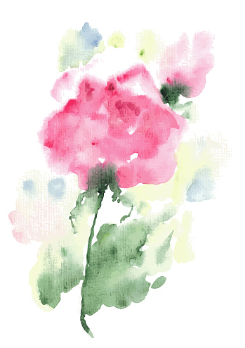 Hand-drawn floral blurred painting of roses. White transparent background. Vector EPS.
