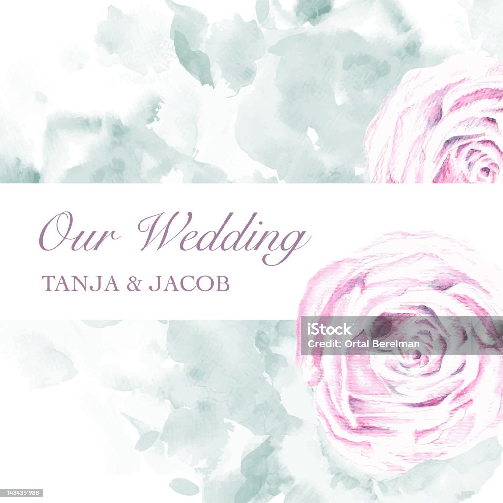Carte de mariage élégante. Composition aquarelle et crayon de roses avec texture aquarelle-papier. Vecteur - clipart vectoriel de Bleu libre de droits Carte de mariage élégante. Composition aquarelle et crayon de roses avec texture aquarelle-papier. Vecteur - clipart vectoriel de Bleu libre de droits