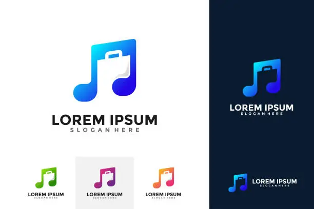 Vector illustration of Music Shop Logo Template Design. Music store logo. Music and bag icon vector combination.