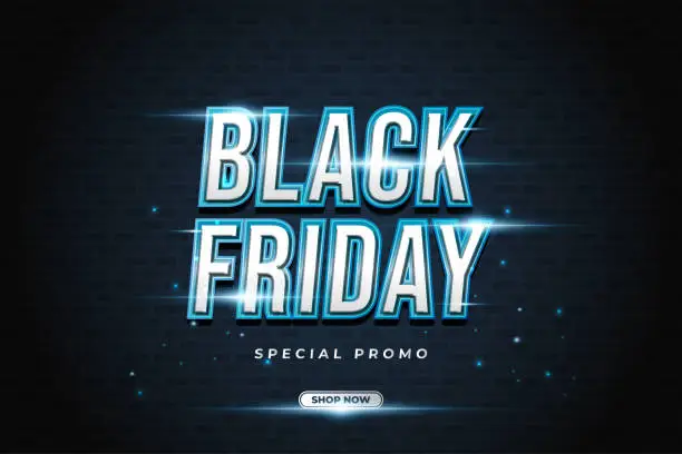 Vector illustration of Black Friday Poster or Banner with Glowing Text Concept