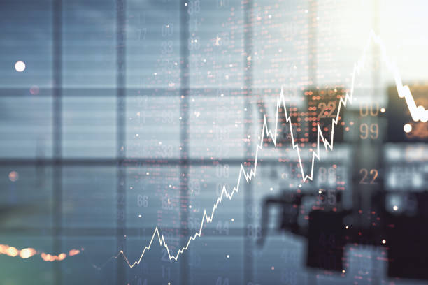 istock Double exposure of abstract creative financial chart hologram and world map on a modern meeting room background, research and strategy concept 1434354577