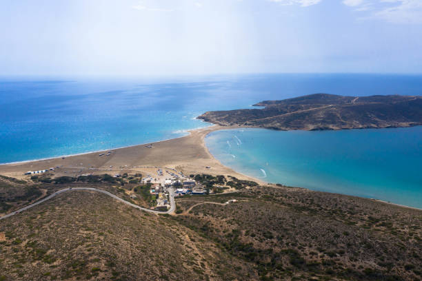 istock Aerial view form Prasonisi beach. Its constant prevailing winds and is popular with wind and kite surfers. Tourism and vacations concept. 1434355495
