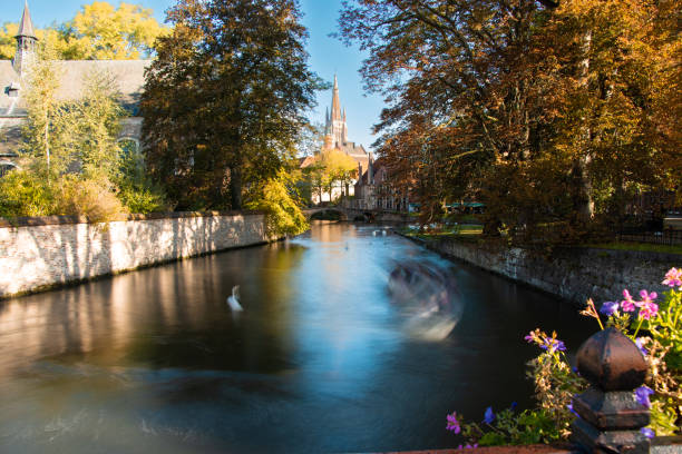 브뤼헤의 사랑의 호수 - bruges cityscape europe autumn 뉴스 사진 이미지