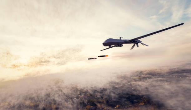 istock Military combat drone UAV launching missiles 1434357827
