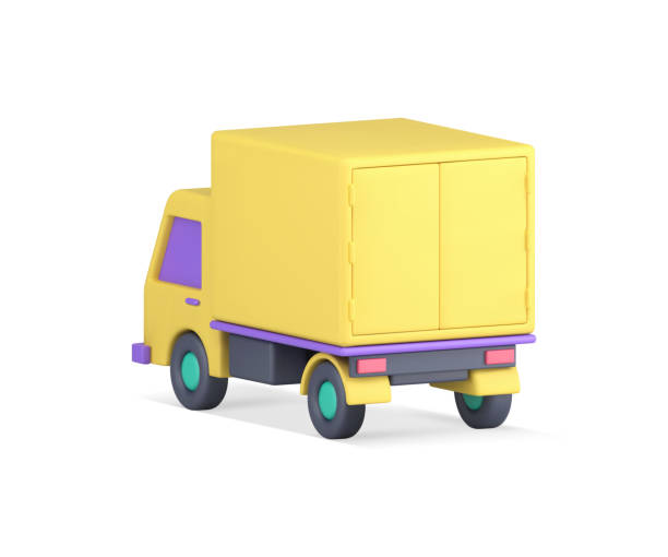istock Cargo truck courier express delivery service goods products transportation container 3d icon vector 1434359422