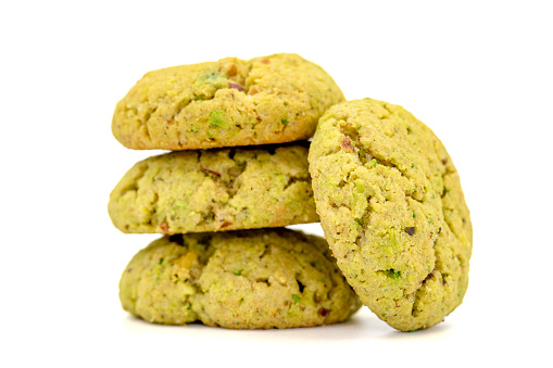 Biscuits with pistachio isolated on a white background. close up