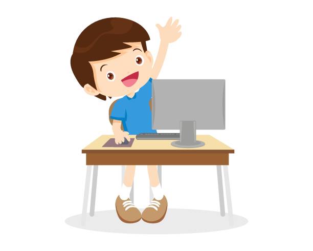 Student Boy Learning Computer Hand Up Stock Illustration - Download Image  Now - Animal, Anthropomorphic Smiley Face, Cartoon - iStock