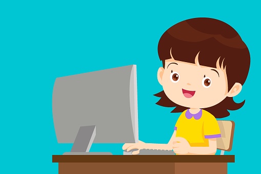 Student Girl Working With Computer Stock Illustration - Download Image Now  - Animal, Boys, Cartoon - iStock