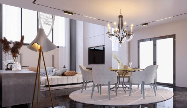istock 3d rendering,3d illustration, Interior Scene and  Mockup,kitchen and dining room,render modern style,decoration. 1434362433
