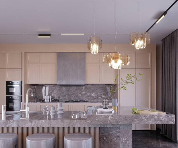 istock 3d rendering,3d illustration, Interior Scene and  Mockup,kitchen and dining room,render modern style,decoration. 1434362441