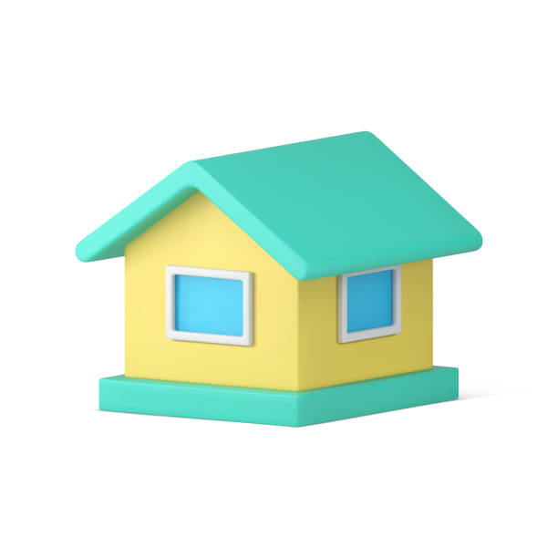 istock Green yellow private house village building triangle roof window realistic 3d icon vector 1434367709