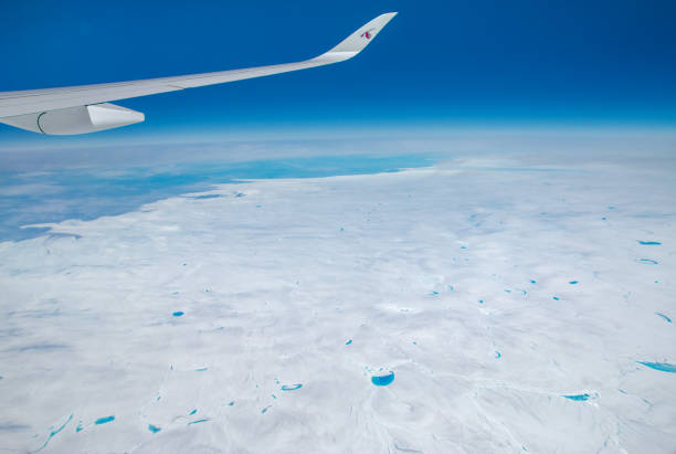 Qatar Airways, Top view Greenland, Aerial view on Qatar Airways, Aircraft wing Qatar Airways, Image Travelling on 19 August 201