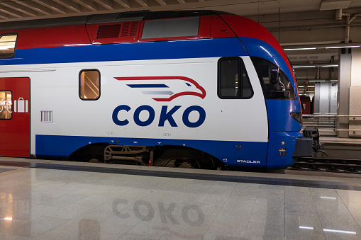 Belgrade, Serbia - October 17, 2022: Belgrade Main Train Station Prokop and High-speed train Soko ready to travel to Novi Sad