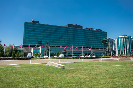 Brussels Central Station exterior viewed from a low angle