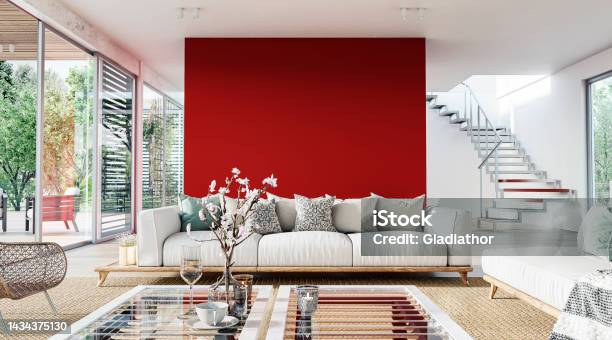 Cozy Luxury And Modern Living Room With Sofa Windows And Decoration Stock Photo - Download Image Now