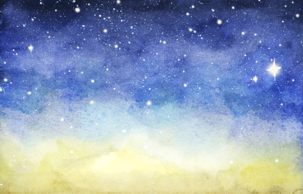 акварельный фон ночного неба со звездами - painted image night abstract backgrounds stock illustrations