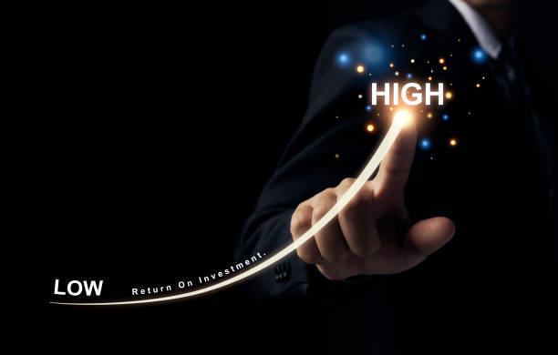 istock Businessman hand drawing for increasing arrow from LOW to HIGH. 1434377789