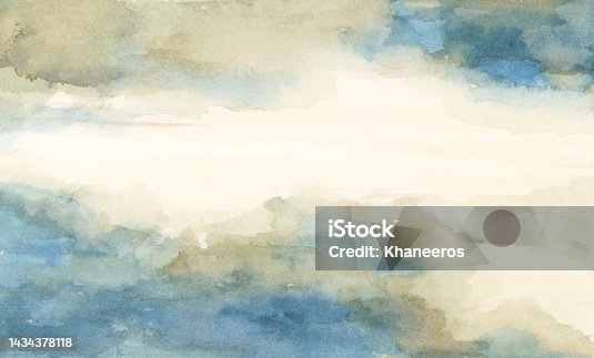 istock Hand painted Blue abstract texture background, watercolor brush strokes, grungy design 1434378118
