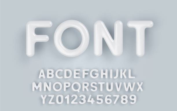 stockillustraties, clipart, cartoons en iconen met 3d white plastic alphabet with a glossy surface on a gray background. - hoofdletter