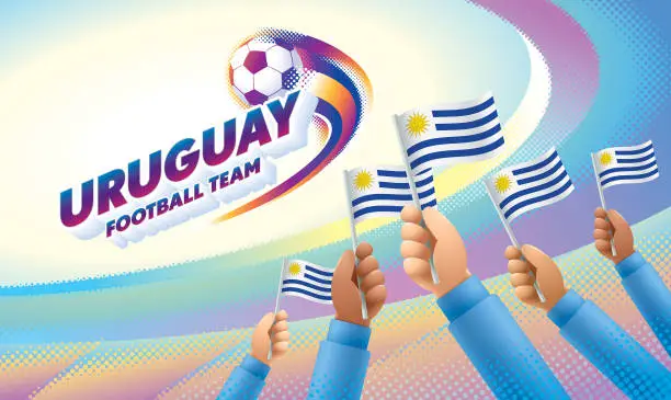 Vector illustration of Uruguay Football Team Celebration with National Flag of Uruguay