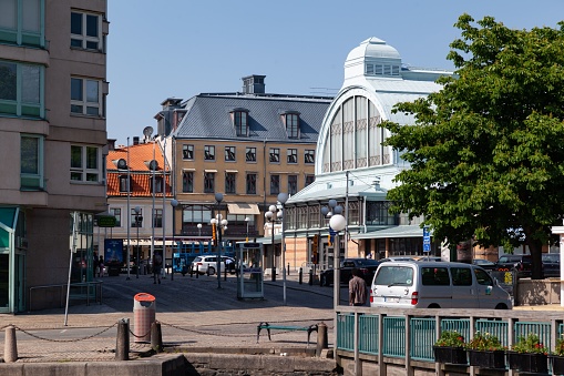Gothenburg, Sweden – June 07, 2013: The beautiful historic buildings on the shore of the Gota alv river in Gothenburg, Sweden