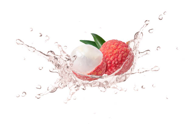 Lychee juice splash isolated on white Lychee fruit juice splash isolated on white background. lychee stock pictures, royalty-free photos & images