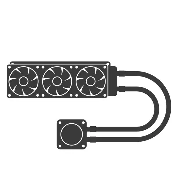 Vector illustration of Liquid cooling system for PC glyph icon isolated on white background.Vector illustration.