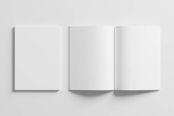 a4 a5 magazine broschüre 3d rendering white blank mockup - figur stock-fotos und bilder