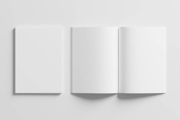 folheto da revista a4 a5 3d renderizando mockup branco em branco - modelo arte e artesanato - fotografias e filmes do acervo