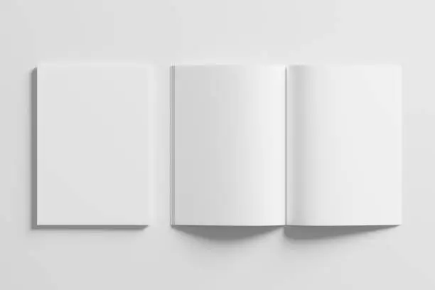 A4 A5 Magazine Brochure 3D Rendering White Blank Mockup For Design Presentation
