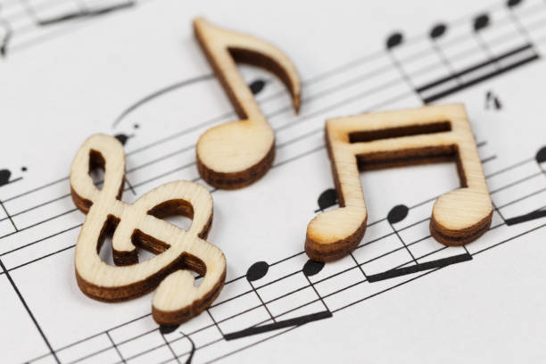 istock Wooden notes on a musical sheet. 1434387258
