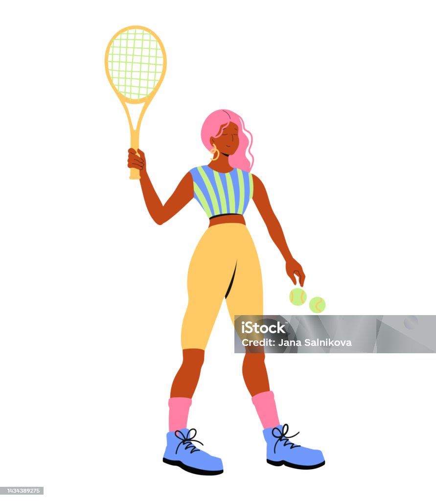 Happy Free Woman Playing Tennis Concept Of Freedom Happiness And