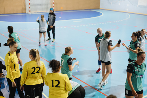 Professional women handball team practice