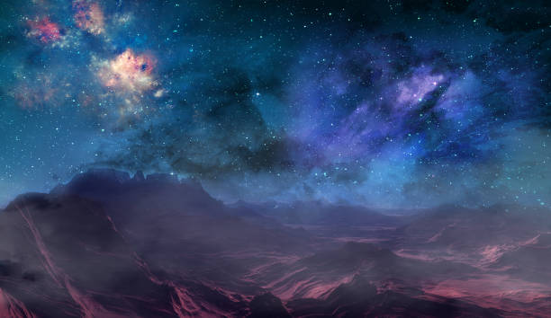 istock 3D abstract surreal landscape with space sky 1434393693