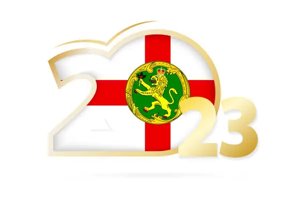 Vector illustration of Year 2023 with Alderney Flag pattern.