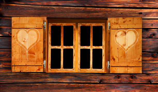 istock Wooden window with shutter and heart decor 1434397634
