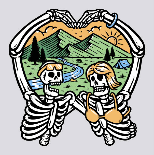 czaszka uwielbia góry ilustracja - sunrise beach couple hiking stock illustrations