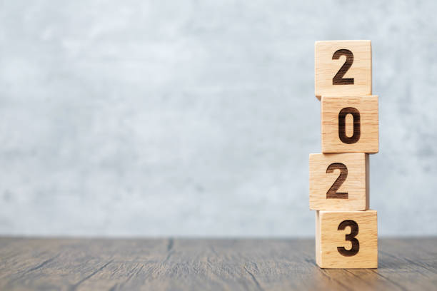 istock 2023 year block on table. goal, Resolution, strategy, plan,, start, budget, mission, action, motivation and New Year holiday concepts 1434400113