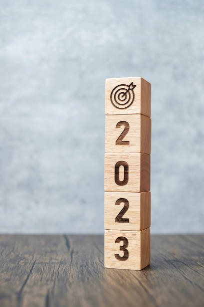 istock 2023 block with dartboard sign. Business Goal, Target, Resolution, strategy, plan, Action motivation, mission, thinking, and New Year start concepts 1434400120