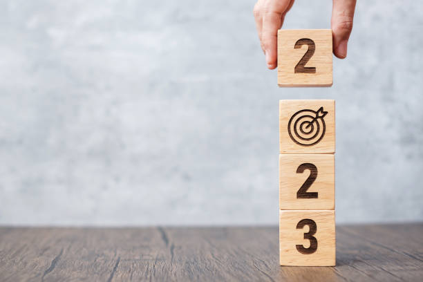istock 2023 block with dartboard sign. Business Goal, Target, Resolution, strategy, plan, Action motivation, mission, thinking, and New Year start concepts 1434400212