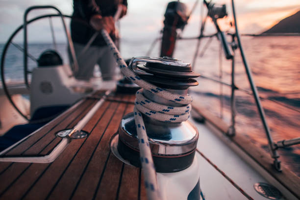 istock Rope hauling on the sailboat winch 1434400672
