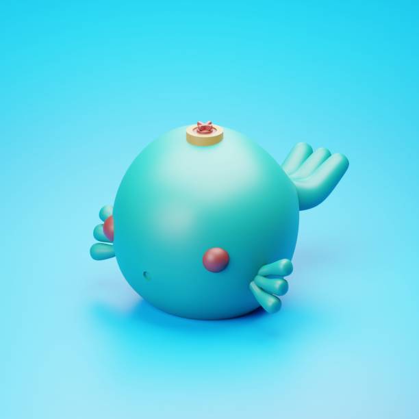 A 3D rendered cute blue puffer fish toy