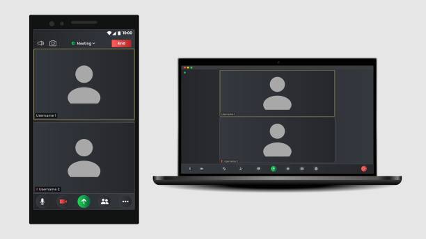 istock Video conference calls window overlay. Application for social communication. Online chat for business seminars. Screen display of a video meeting application. Talking user frame on screen. 1434402878