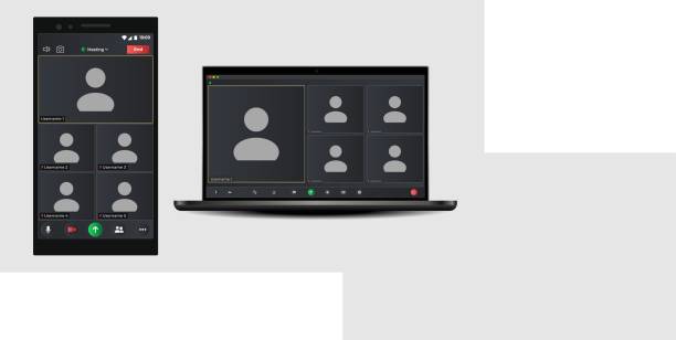 istock Video conference calls window overlay. Video calls window overlay. Videocall screen mockup for learning conference. Digital communication. Blank Wireframe. 1434402895