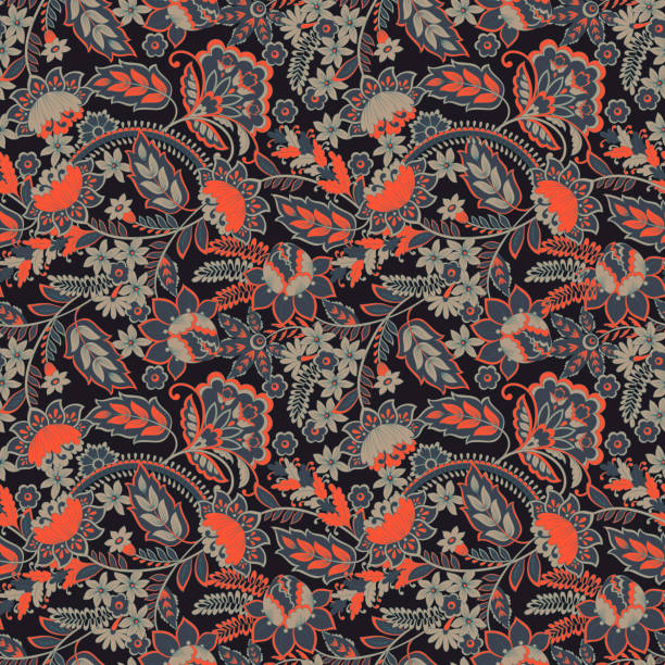 istock Floral vector seamless pattern. Fantastic flower, leaves. Textile bohemian print. Batik painting 1434403673