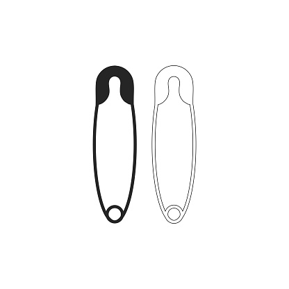 Safety pin isolated on a white background. Safety pin icon. Flat style