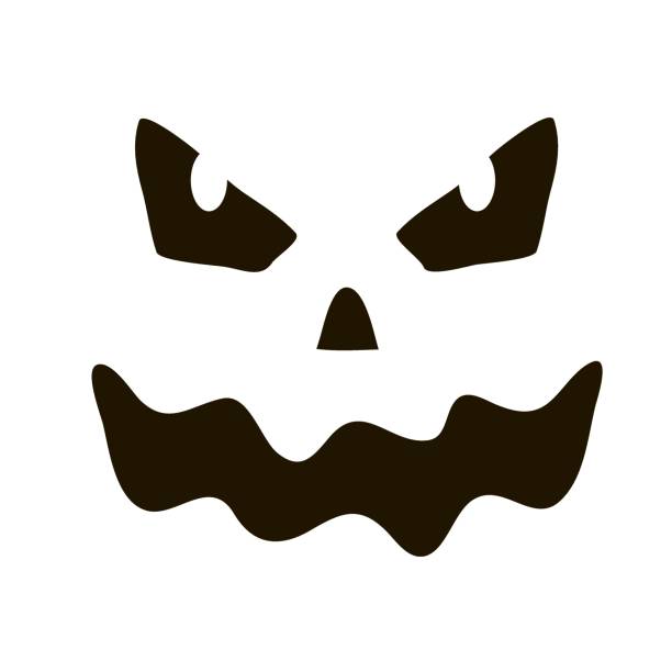 Scary Halloween face stencil, silhouette with creepy sewed smile Spooky face, Halloween stencil. Creepy horror monster silhouette, afraid emotion. Scary ghoul, carving template. Flat vector illustration isolated on white background evil joker silhouette stock illustrations