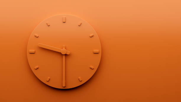 istock Minimal Orange clock 9:30 Half past Nine o'clock abstract Minimalist wall clock 21:30 3d Illustration 1434411117