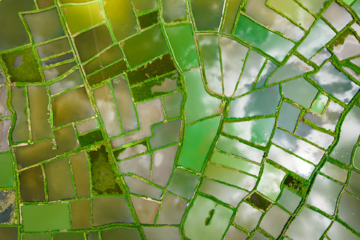 Aerial view of great landscape(glass fields) at Huixian Town, Guilin